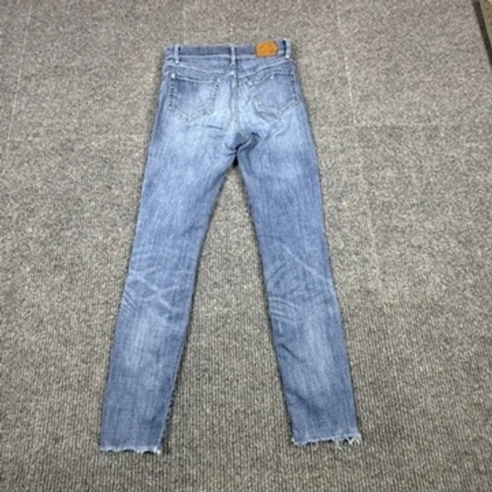 ABLE The High Rise Skinny Jeans Blue Distressed Raw Hem Women Size 26